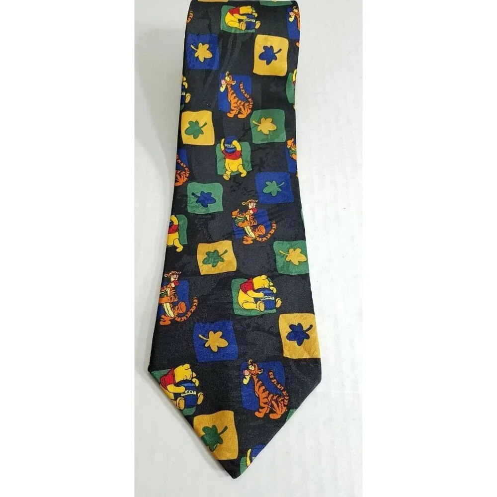 Vintage Disney Winnie The Pooh & Tigger Neck Tie With Colorful Square Design - Picture 6 of 8